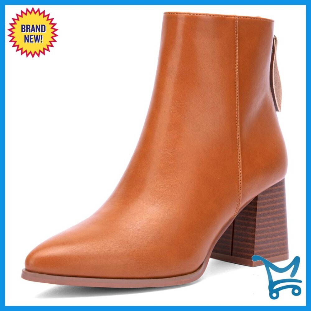 Chunky Heeled Ankle Boots Pointed Toe Stacked Block Heel Booties